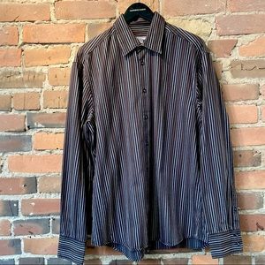 Vintage Men’s Long Sleeve H&M Brown, Black & Grey Button Up Shirt. Size: Large